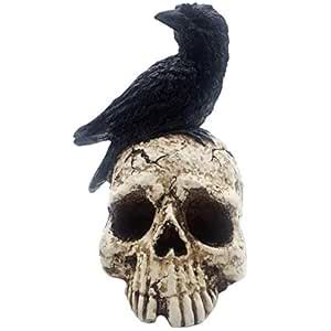 Buy ThriBartLive Raven On Skull Halloween Decoration - Gothic Crow On ...