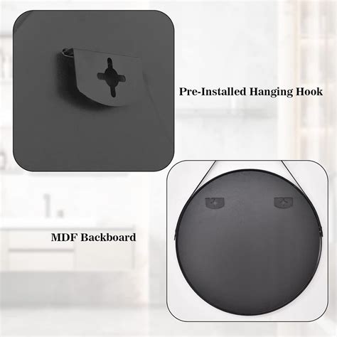 Buy PANDEELS 24 Inch Round Mirror Black Metal Frame with Leather Strap ...