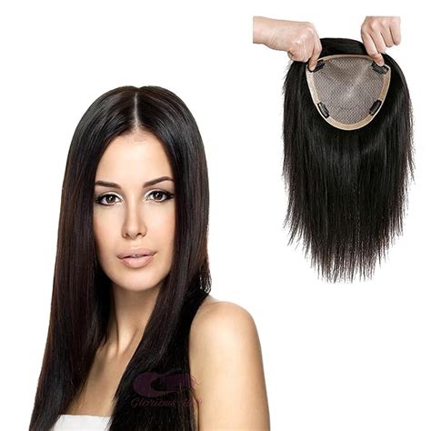 Glorious Hub 100% Remy Human Hair Silk Base Hair Topper for Women and ...