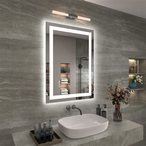 Apmir LED Bathroom Mirror Rectangle with Lights Super Bright Anti-Fog Vanity in Tempered Glass ...