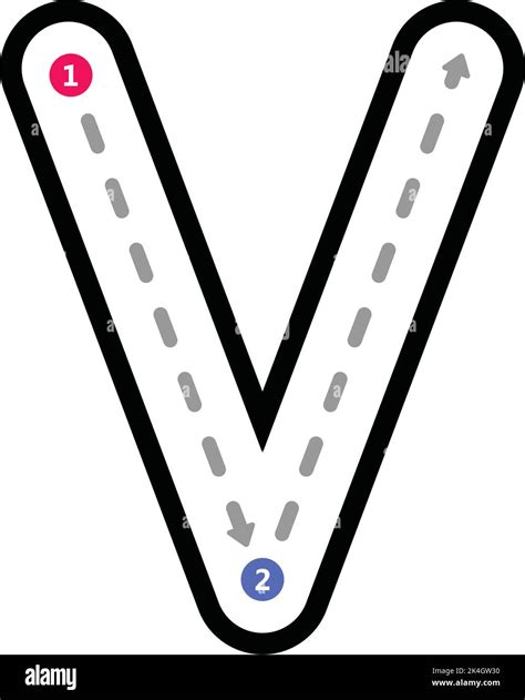 Tracing Alphabet uppercase capital letter V prewriting dotted line element for kindergarten ...