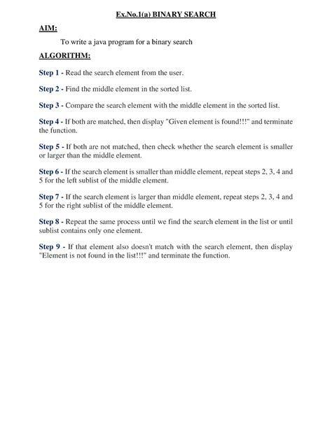 OOPS LAB Programs CSE - Ex.No(a) BINARY SEARCH AIM: To write a java ...