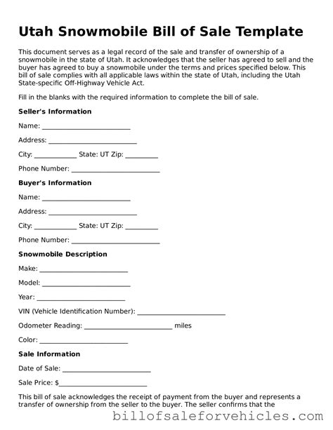Valid Utah Snowmobile Bill of Sale Forms – Simple PDF Template
