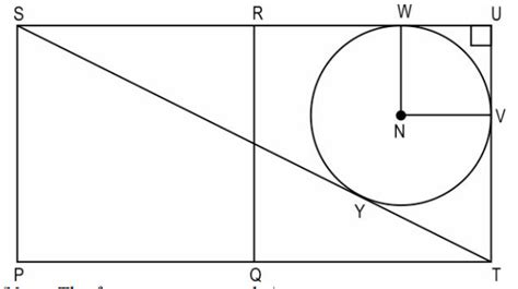 Shown below is a circle and 2 congruent squares (PQRS & QTUR). ST, SU ...