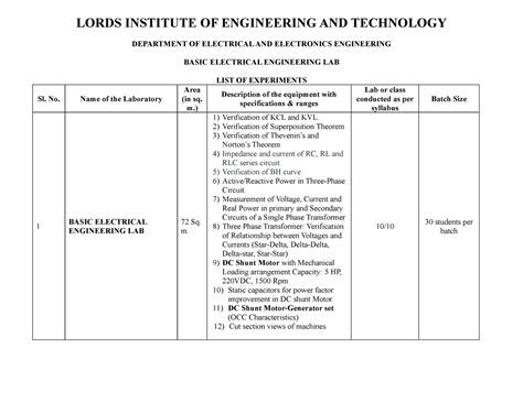 BEE experiments equipements kits - LORDS INSTITUTE OF ENGINEERING AND ...