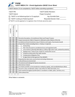 Fillable Online ftp txdot QA-QC cover sheet - permit app - v7 Final ...