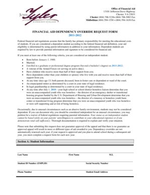 Fillable Online jtcc FINANCIAL AID DEPENDENCY OVERRIDE REQUEST FORM ...