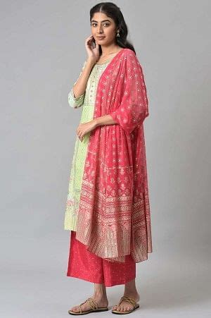 Buy Lime Green LIVA kurta with Pink Printed Palazzo and Dupatta Online ...