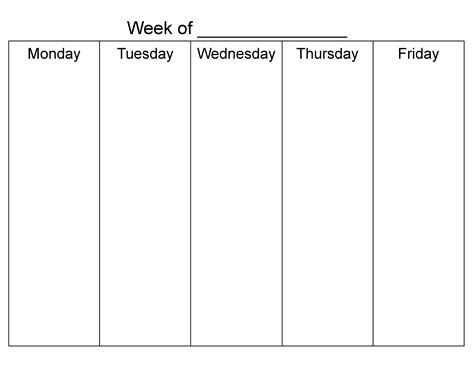 Weekly Calendar Monday Through Friday