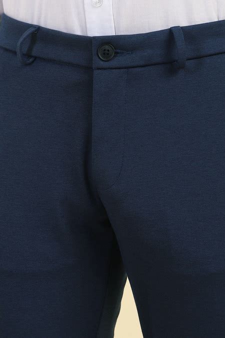 Navy Textured Full Length Formal Men Slim Fit Formal Trousers - Selling ...