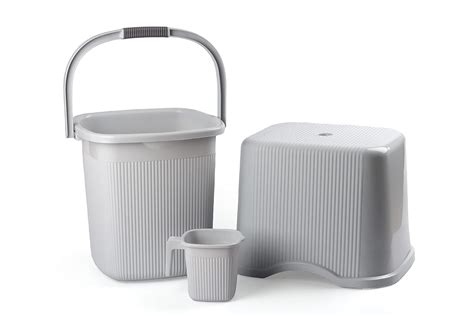 Regalo Square Ribbed Funk 3 Pcs Bathroom Set (Bucket 25L+Mug 1.5L+Stool ...