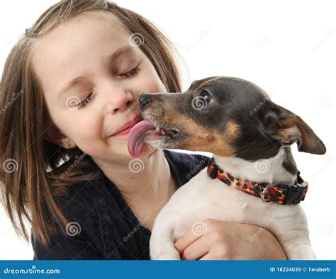 Girl Getting Kisses from Dog Stock Image - Image of holding, expression ...