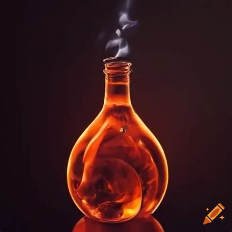 Fireball whiskey bottle with fiery contents on Craiyon