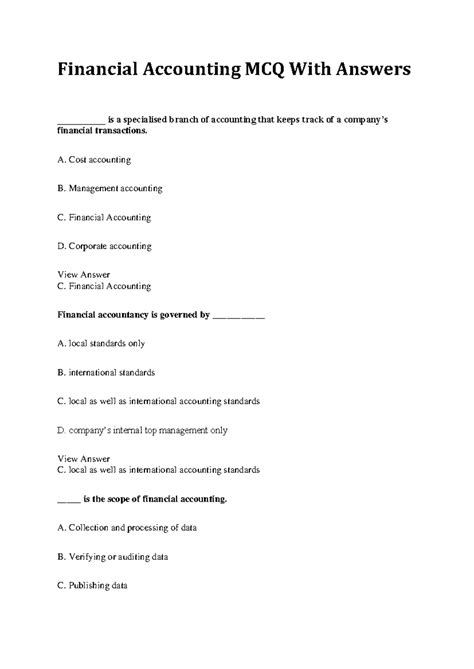 Financial Accounting MCQs & Answers: Comprehensive Study Guide - Studocu