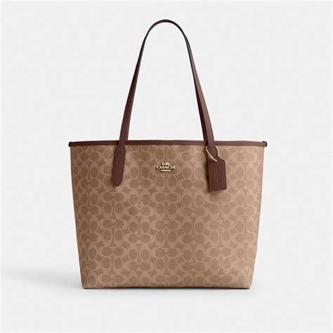 Coach City Tote Bag In Signature Canvas Gold Tan Brown – Kicks Machine
