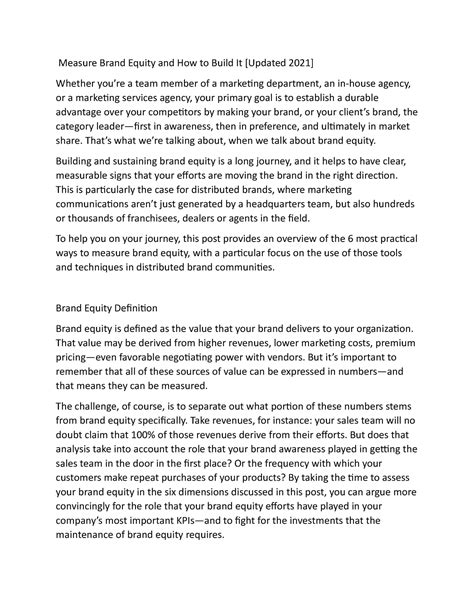 Measures of brand equity - Measure Brand Equity and How to Build It ...