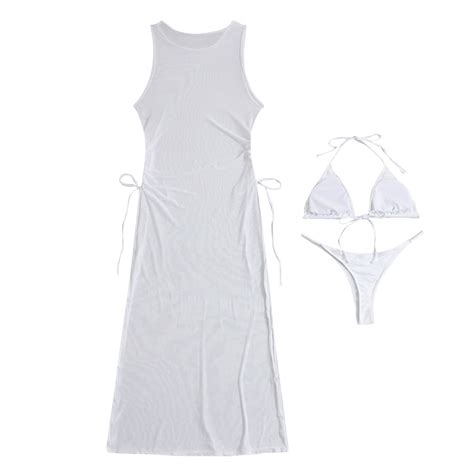 Aayomet Womens Bathing Suits 2023 Solid Corlor 3 Piece Bikinis Set ...