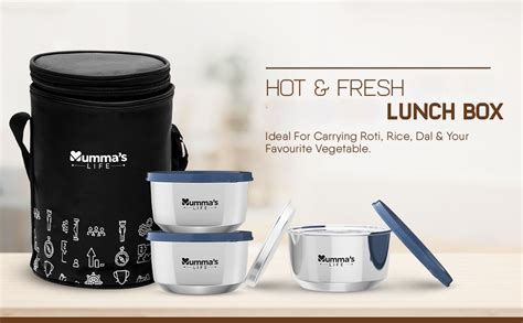 Buy Mumma's LIFE Stainless Steel Lunch Box 3 Containers Lunch Box With ...