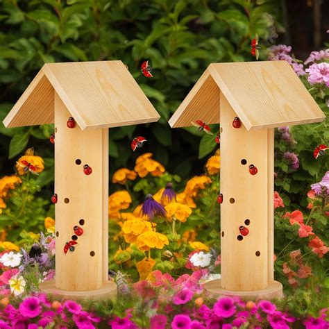 Amazon.com: Wenqik 2 Pcs Wooden Ladybug House Hanging Pinewood Ladybird ...