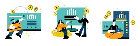 Set of cartoon characters using online bank account online banking ...