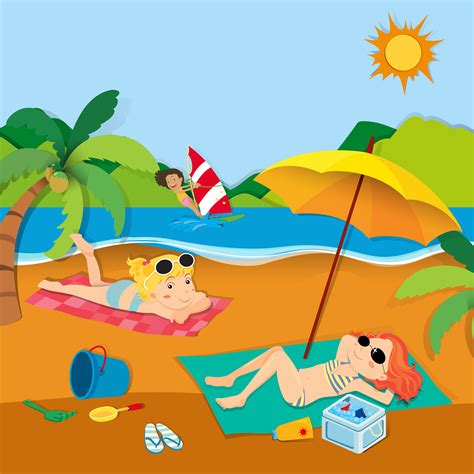 Summer vacation with people on the beach 361828 Vector Art at Vecteezy