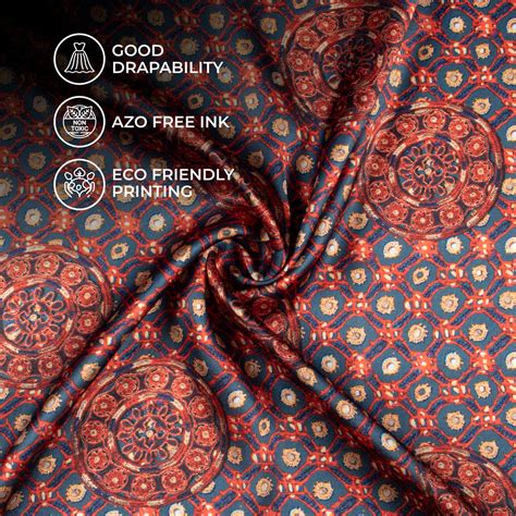 Slate Grey And Sangria Red Gamthee Pattern Digital Print Japan Satin F ...