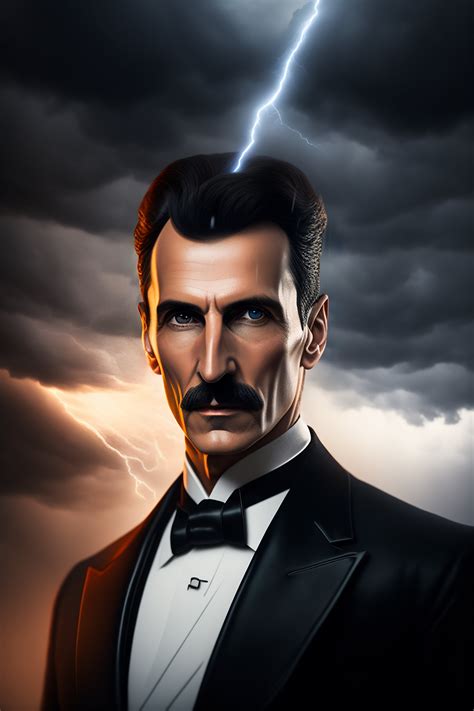 Lexica - Portrait of Nikola Tesla in the background of a thunderstorm, highly detailed, digital ...