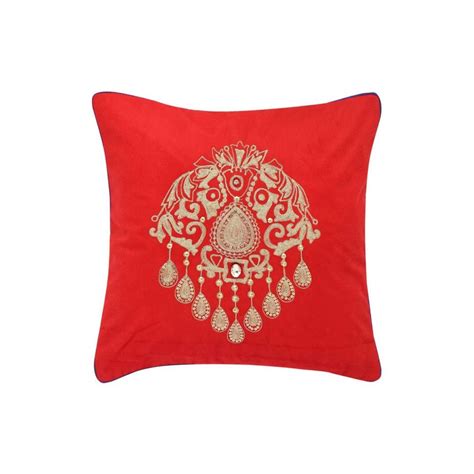 Buy Fern by HomeStop Square Embellished Cushion Cover (Red_Free Size ...