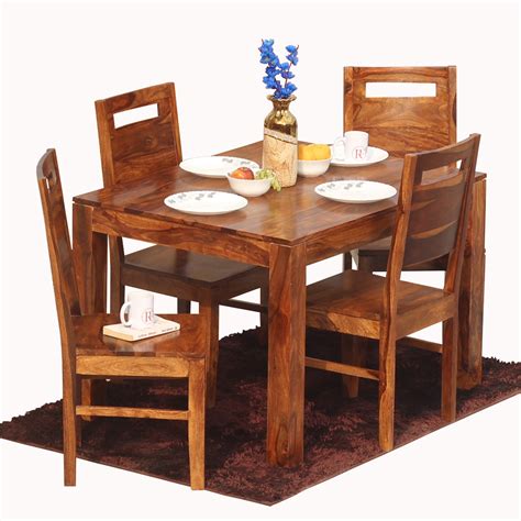 Rosa Solid Sheesham Wood Four Seat Dining table Set in Natural Finish