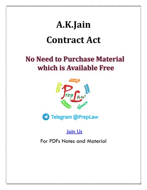 Contract Law by A.K. Jain - A Contract Act Join Us For PDFs Notes and ...