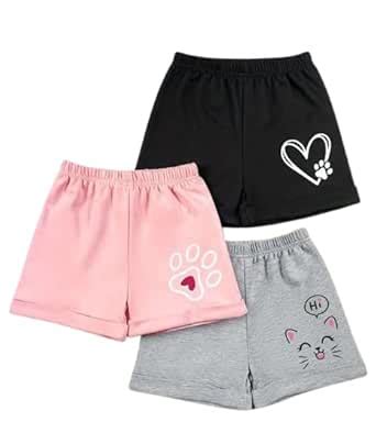 Buy CRAZYON Girls Cotton Shorts Pack, Paw Print Design, 3 Colours ...