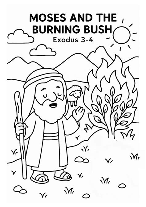 Moses and the Burning Bush – Exodus 3–4 Colouring Page (Free Printable ...