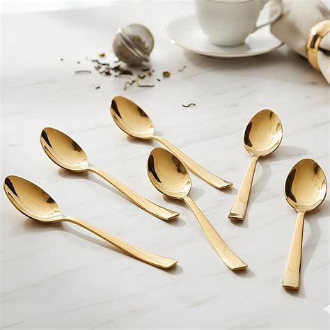 Buy Parage Stainless Steel Gold Tea Spoons Set of 6,13.5 cm Long ...