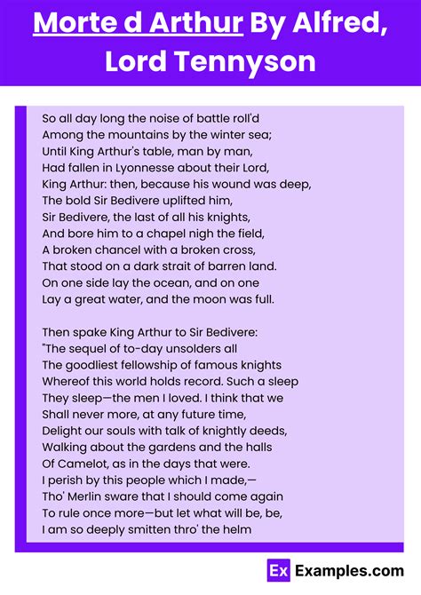 Morte d'Arthur Poem by Alfred, Lord Tennyson to Download