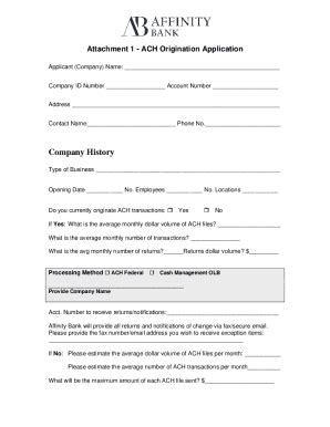Fillable Online ACH Originator Application and Information Worksheet ...