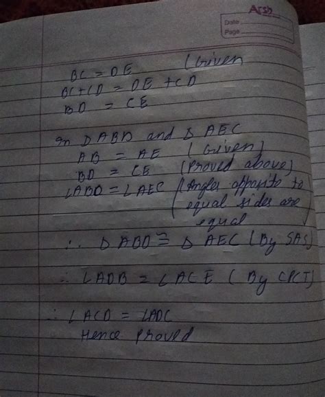 in the figure,BCDE is a straight line.AB=AE , BC=ED and BAC = EAD.Prove ...