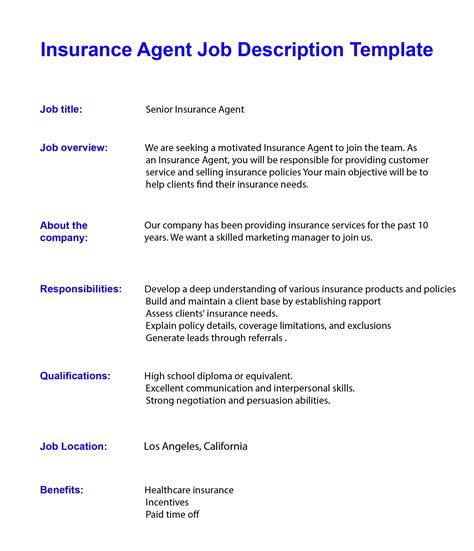Insurance Agent Job Description Examples 的图像结果