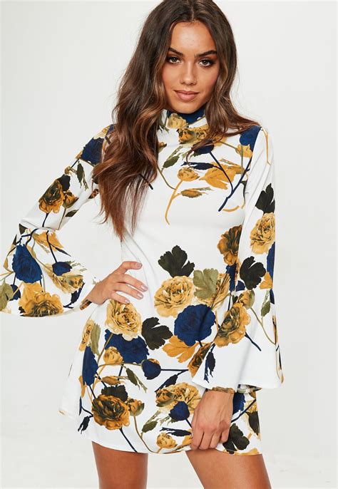 White Printed Flared Sleeve Dress | Flare sleeve dress, Trending ...