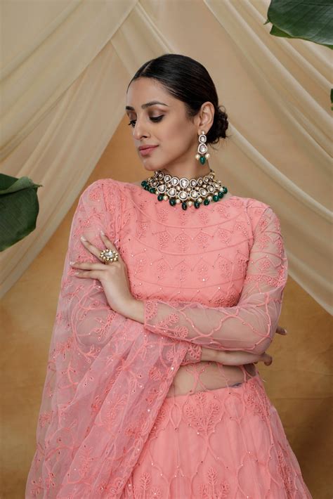 Pink Thread Work Net Party Wear Lehenga Suit - Clothsvilla
