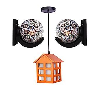 Somil Combo of 2 Globe Shape Doom Wall Lamp with 1 Pendant Hanging Hut ...