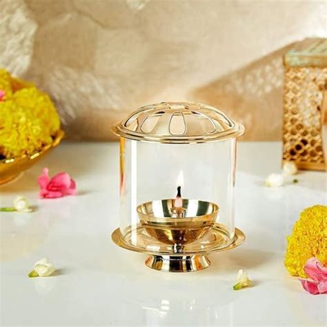 Buy Klassic Swastik Akhand Diya with Borosilicate Glass Shade for ...