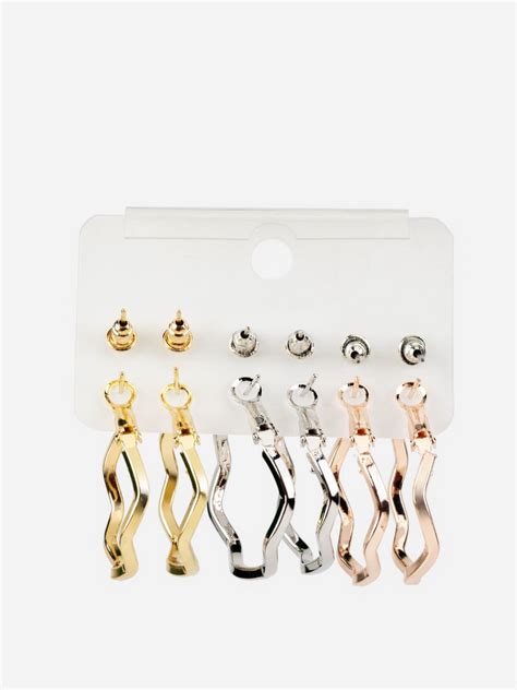 Solitaire Pearl Stud and Wave Hoop Earrings Set of 6 – Priyaasi