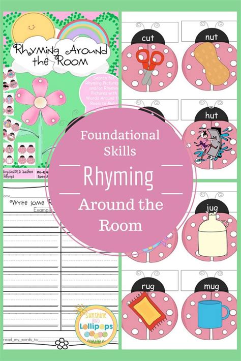 the printable worksheet for rhyming around the room is shown in pink ...