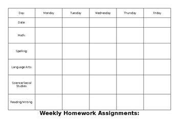 Image result for Homework Assignment Sheet