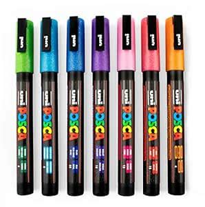 POSCA PC-3ML Glitter Paint Marker - Full Range Set of 7 Pens : Amazon ...