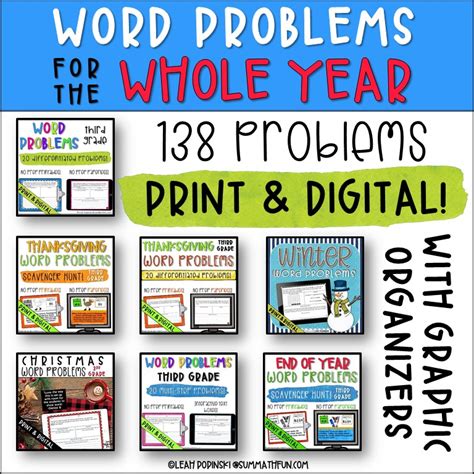 Digital and Print 3rd Grade Word Problems Bundled For the Year! - Sum ...