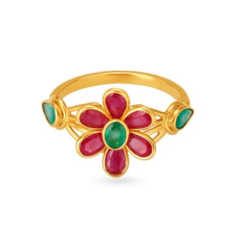 Vivid 22 Karat Yellow Gold And Stone Finger Ring