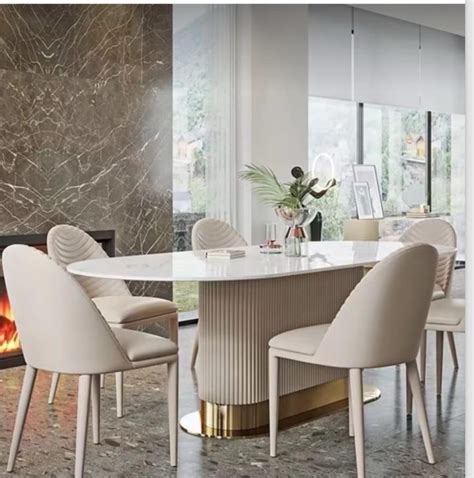 Milano Dining Table in Pu Finish With Marble Top – On Wood Products