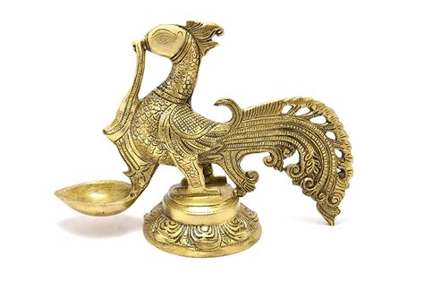 Buy Two Moustaches Brass Peacock Statue Oil Lamp Diya Online at Low ...
