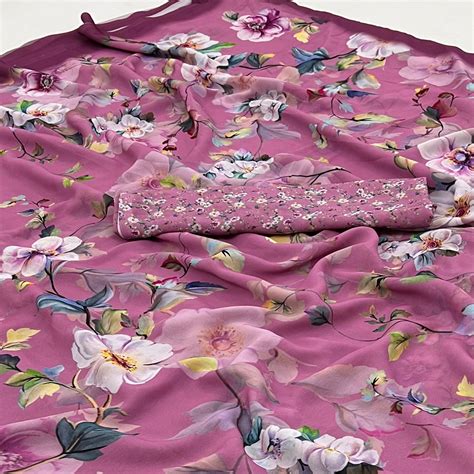 Purple Floral Digital Printed Georgette Saree